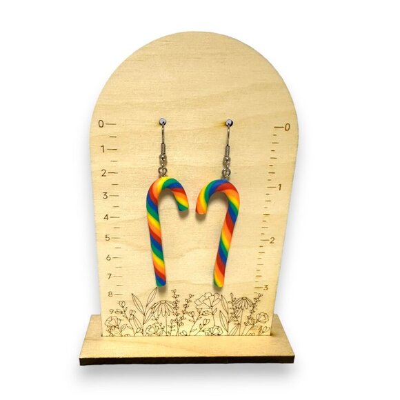 Rainbow Candy Cane Earrings Surgical Steel Ear Wires - Picture 5 of 5